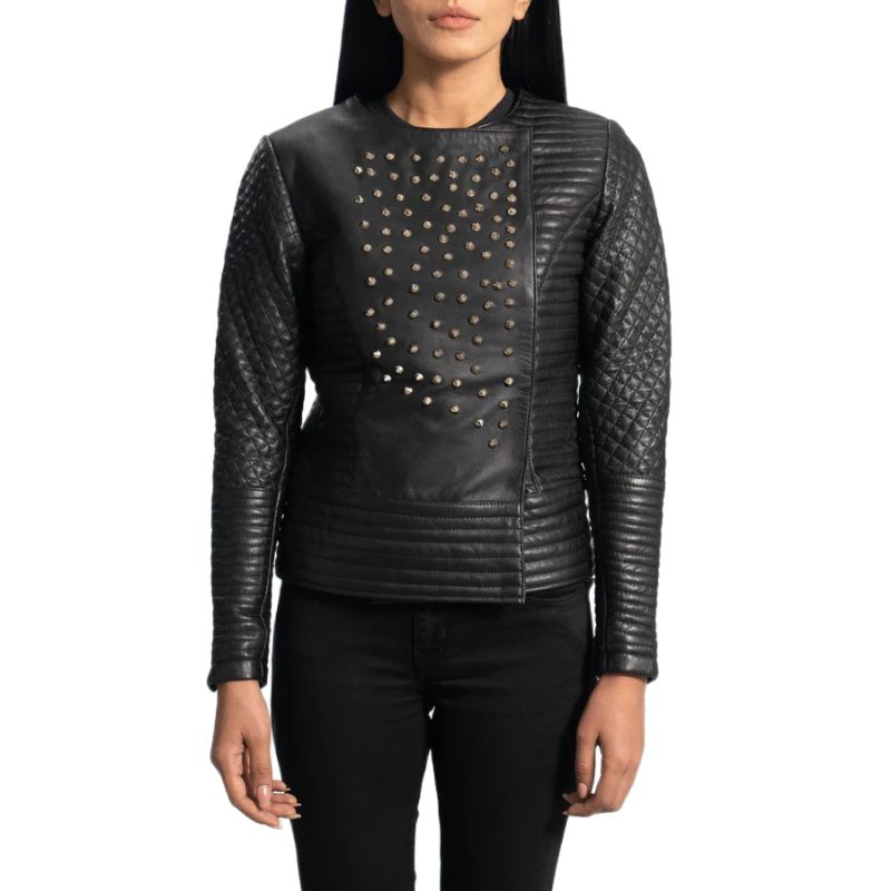 Celeste Studded Black Leather Jacket