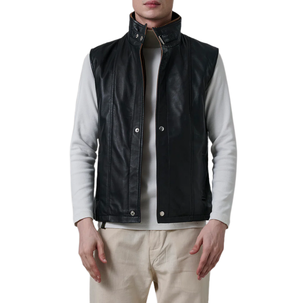 Zane Black Leather Vest