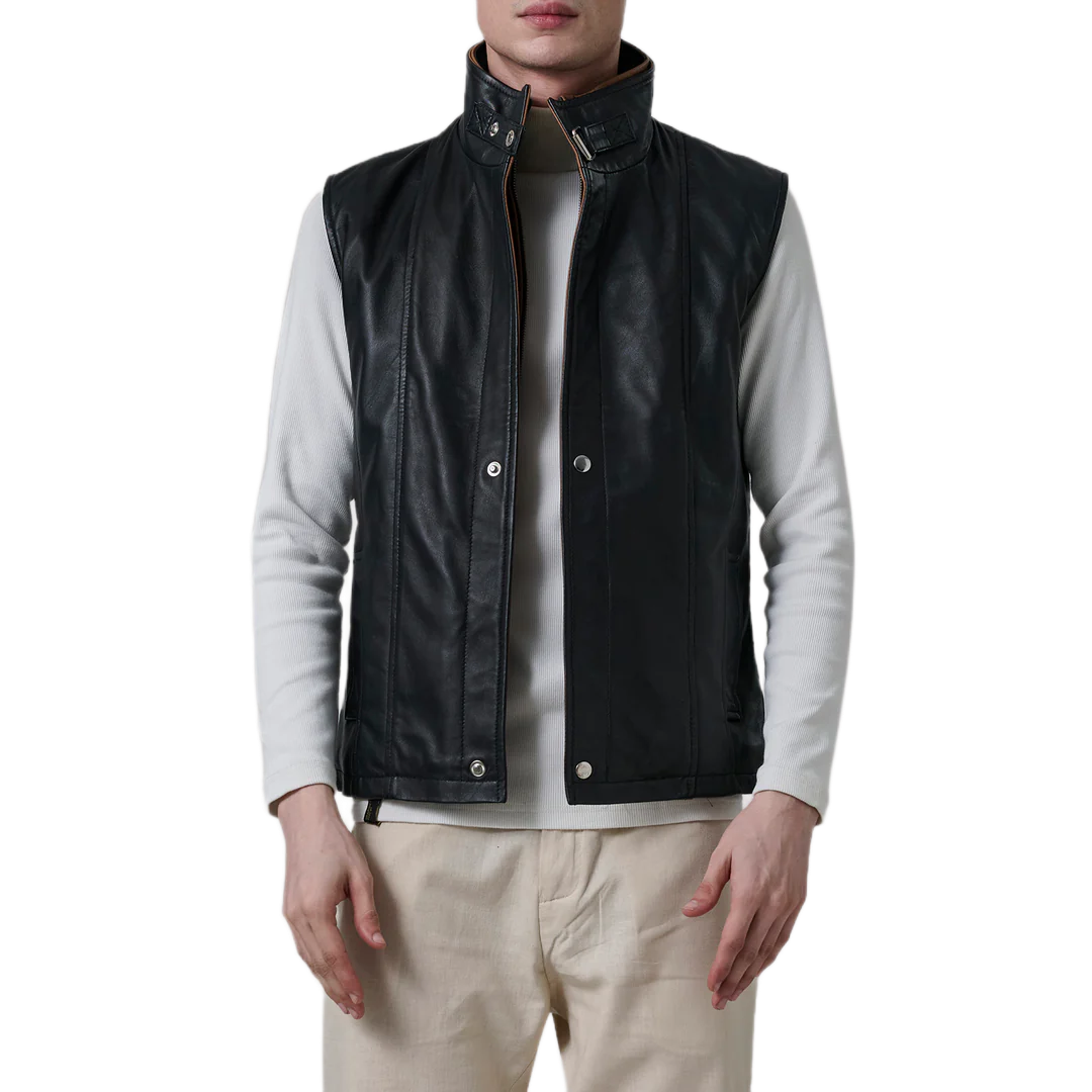 Zane Black Leather Vest