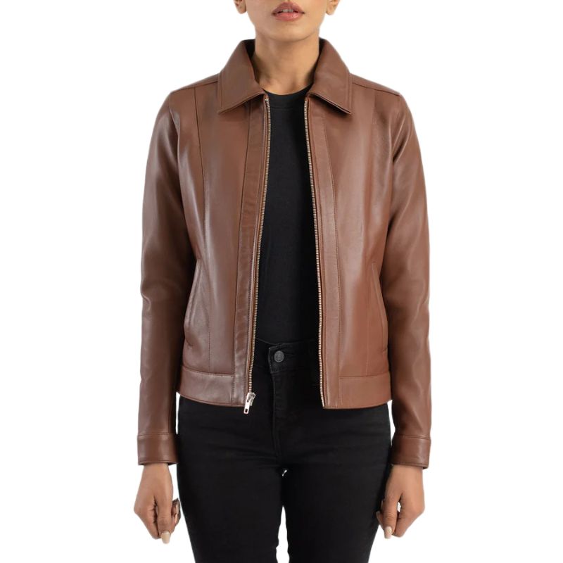 Vixen Brown Classic Collar Leather Jacket