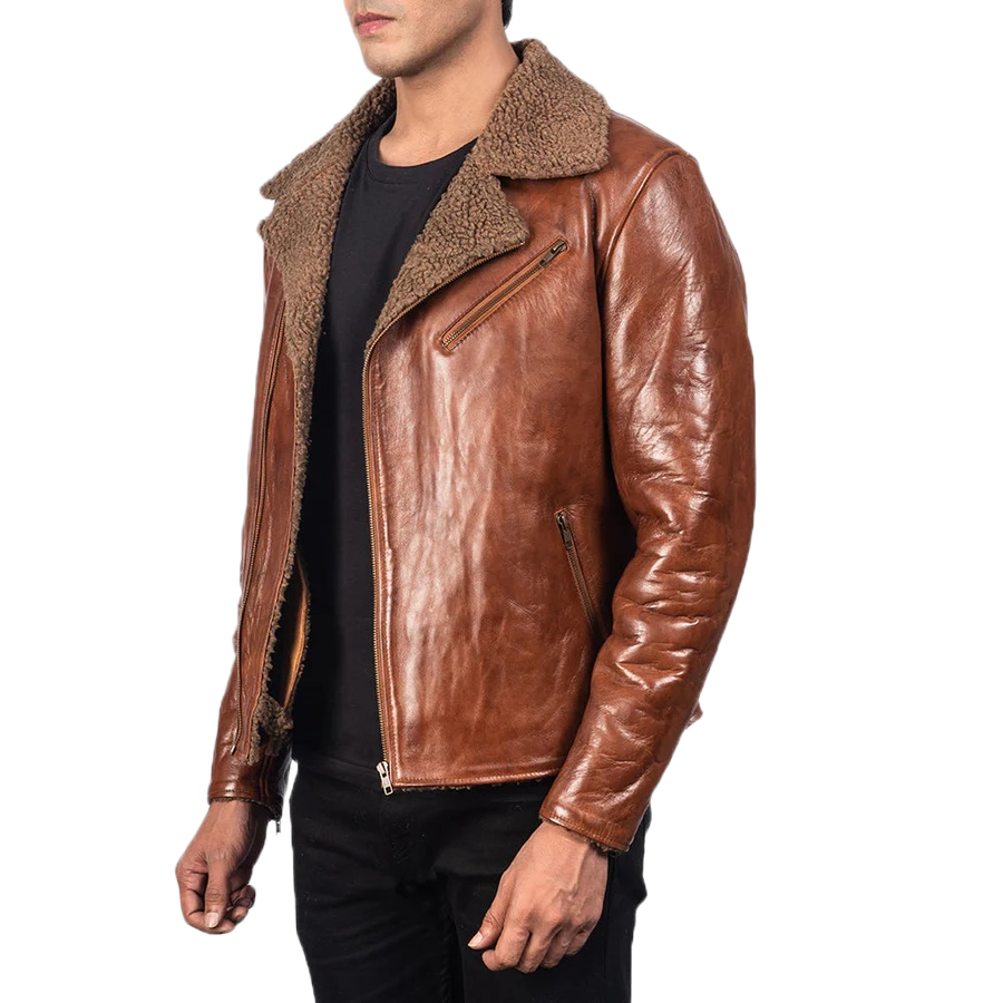 Alberto Shearling Brown Leather Jacket