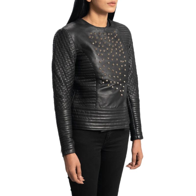 Celeste Studded Black Leather Jacket