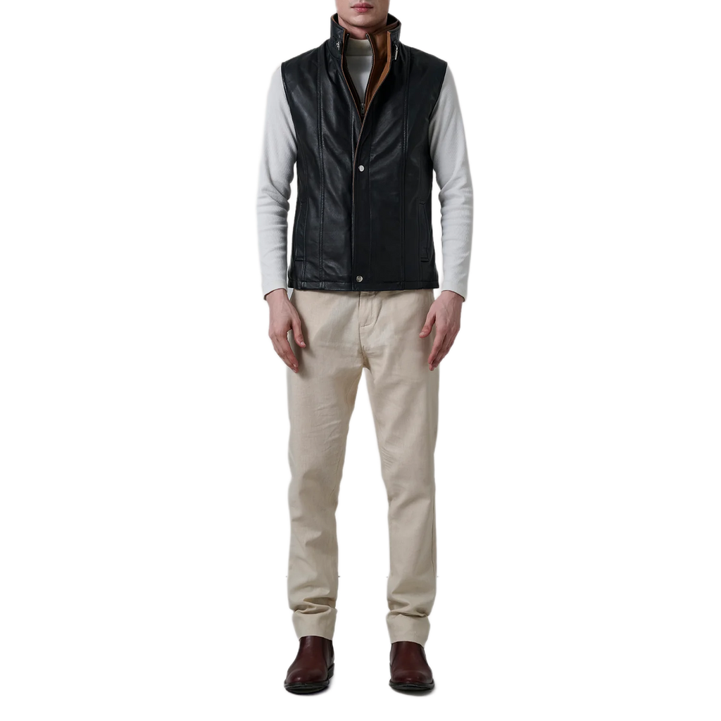 Zane Black Leather Vest