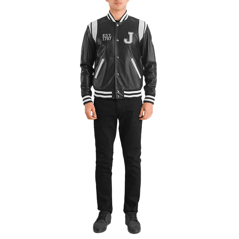 Liberte New Jersey Black Leather Varsity Jacket