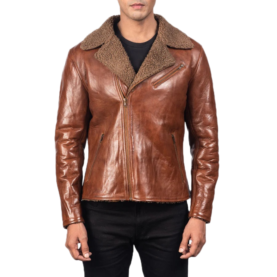 Alberto Shearling Brown Leather Jacket