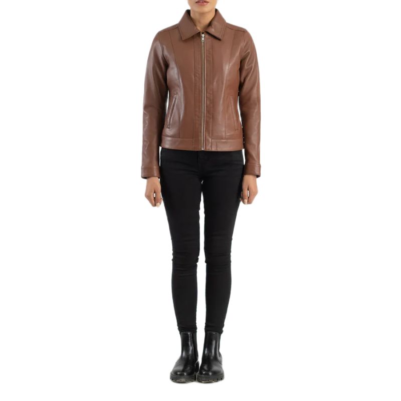 Vixen Brown Classic Collar Leather Jacket