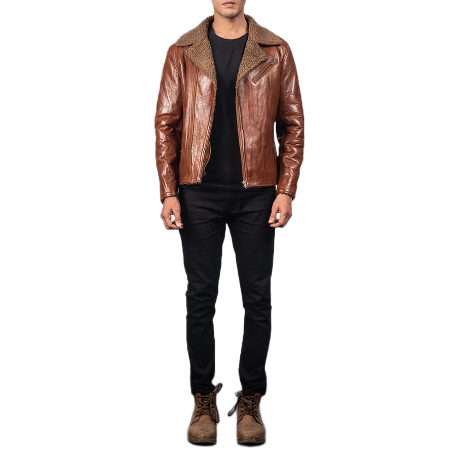 Alberto Shearling Brown Leather Jacket