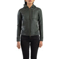 Luna Green Hooded Leather Bomber Jacket