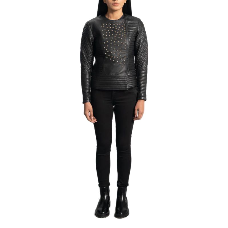 Celeste Studded Black Leather Jacket