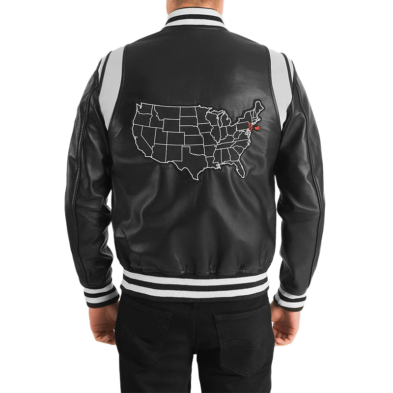 Liberte New Jersey Black Leather Varsity Jacket
