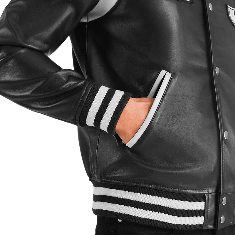 Liberte New Jersey Black Leather Varsity Jacket