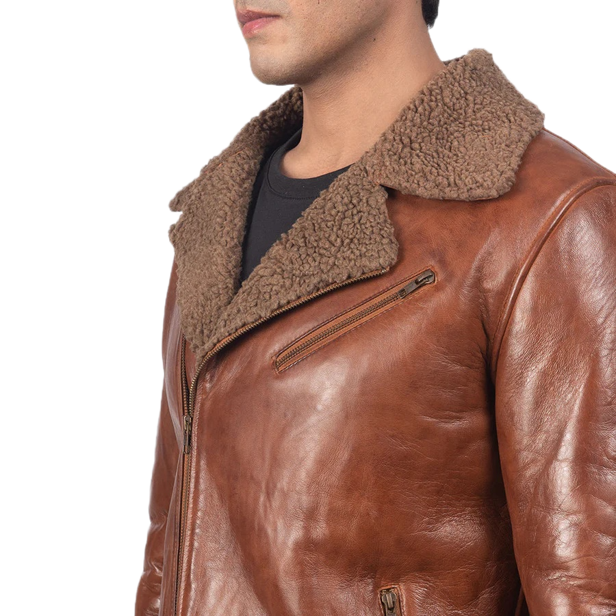 Alberto Shearling Brown Leather Jacket