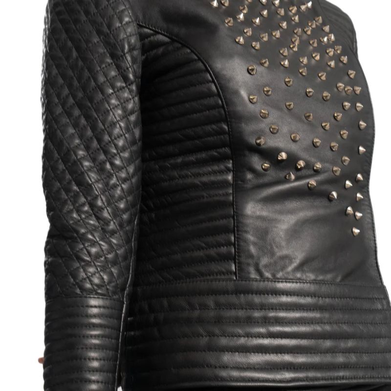 Celeste Studded Black Leather Jacket
