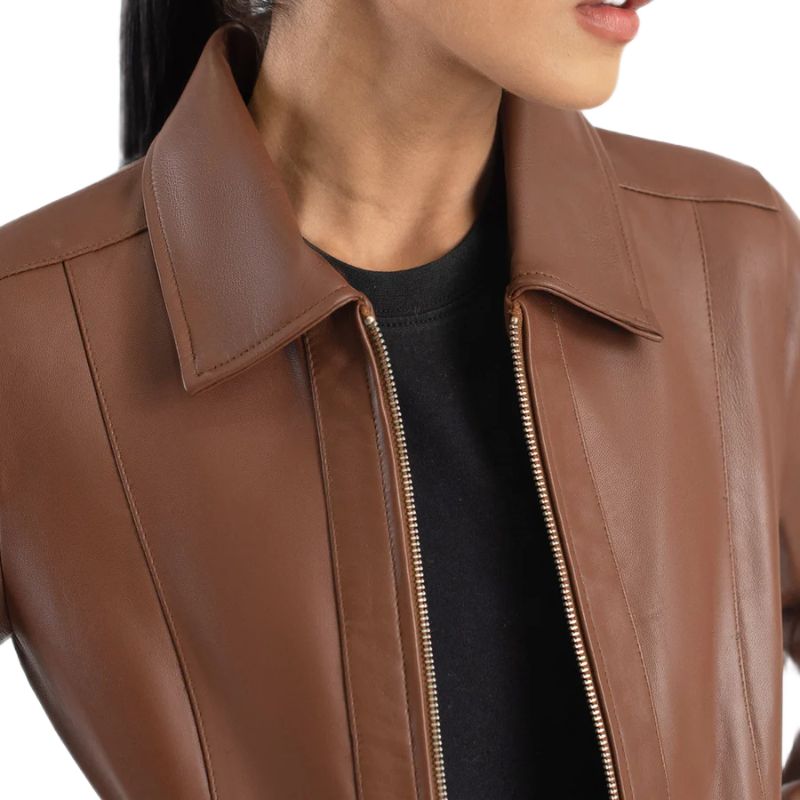 Vixen Brown Classic Collar Leather Jacket