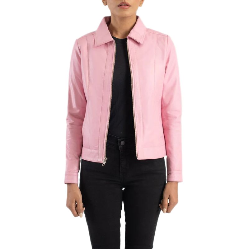 Vixen Pink Classic Collar Leather Jacket