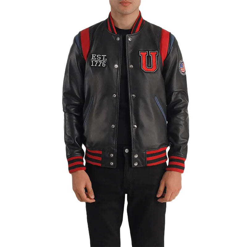 Liberte USA Black Leather Varsity Jacket
