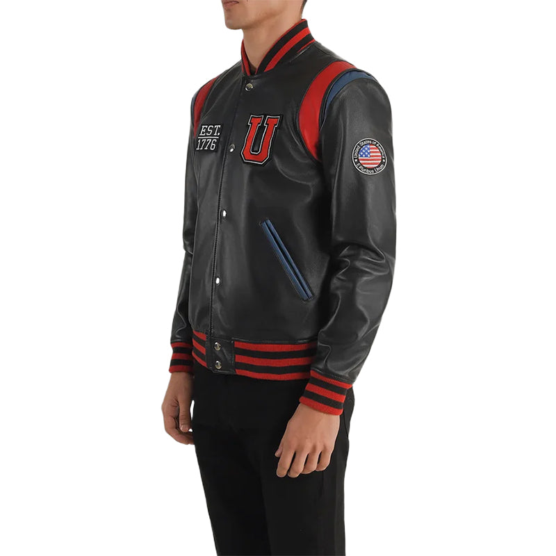 Liberte USA Black Leather Varsity Jacket