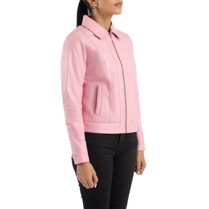 Vixen Pink Classic Collar Leather Jacket