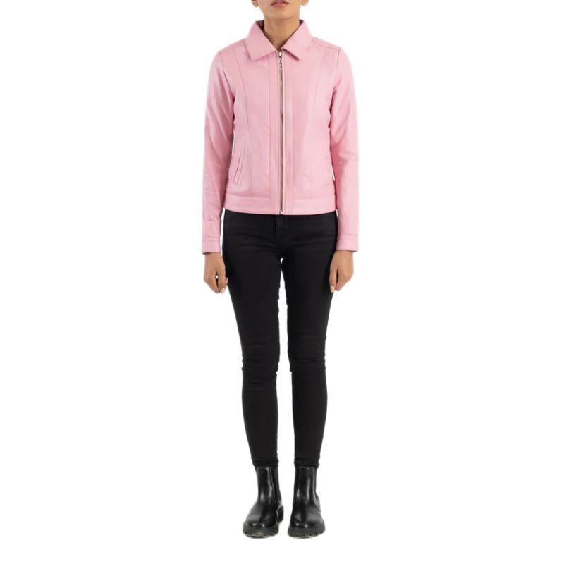 Vixen Pink Classic Collar Leather Jacket