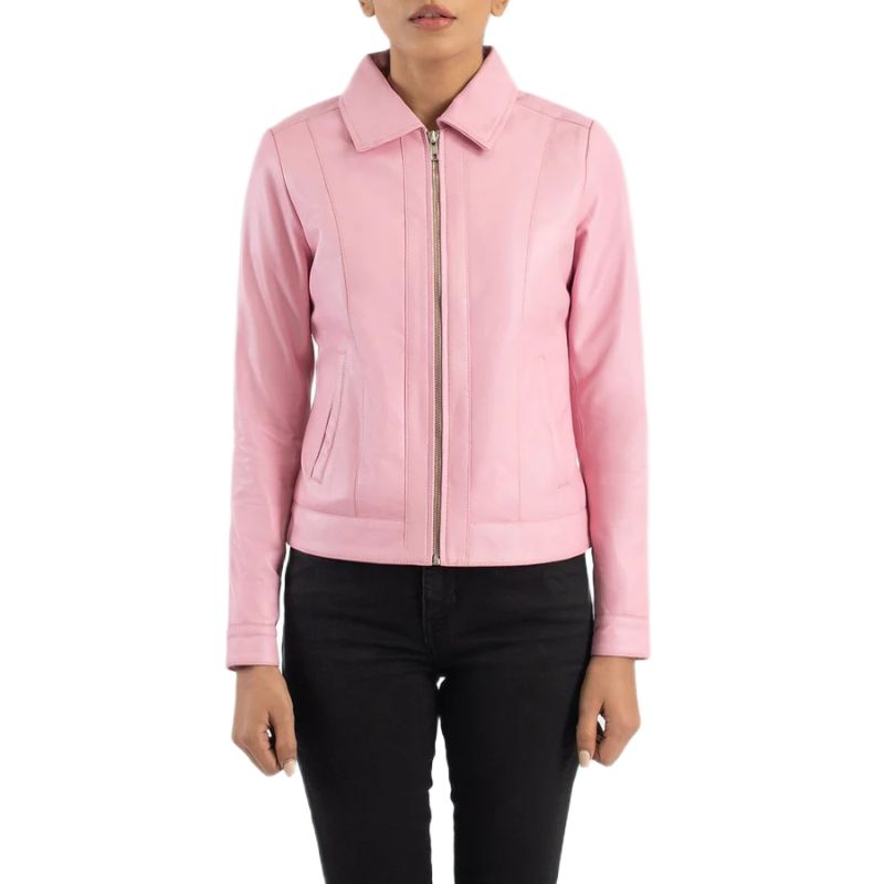 Vixen Pink Classic Collar Leather Jacket