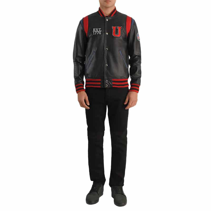 Liberte USA Black Leather Varsity Jacket