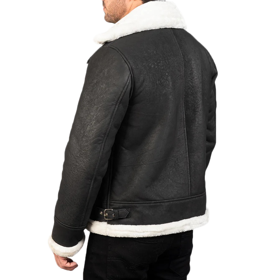 Francis B-3 Distressed Black Leather Bomber Jacket