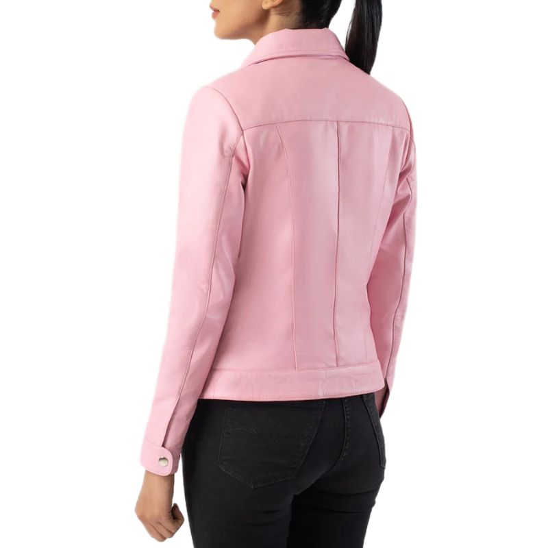 Vixen Pink Classic Collar Leather Jacket