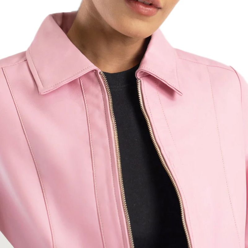 Vixen Pink Classic Collar Leather Jacket