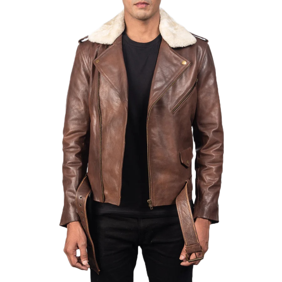 Furton Brown Leather Biker Jacket