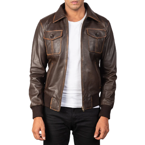 Aaron Brown Leather Bomber Jacket