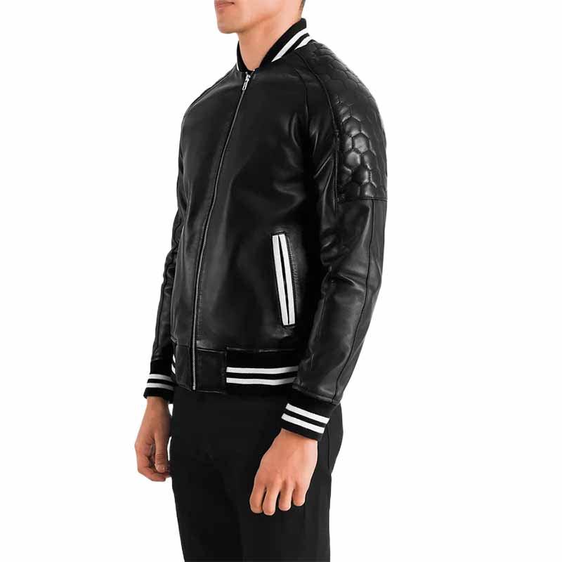 Pascal Black Leather Varsity Jacket