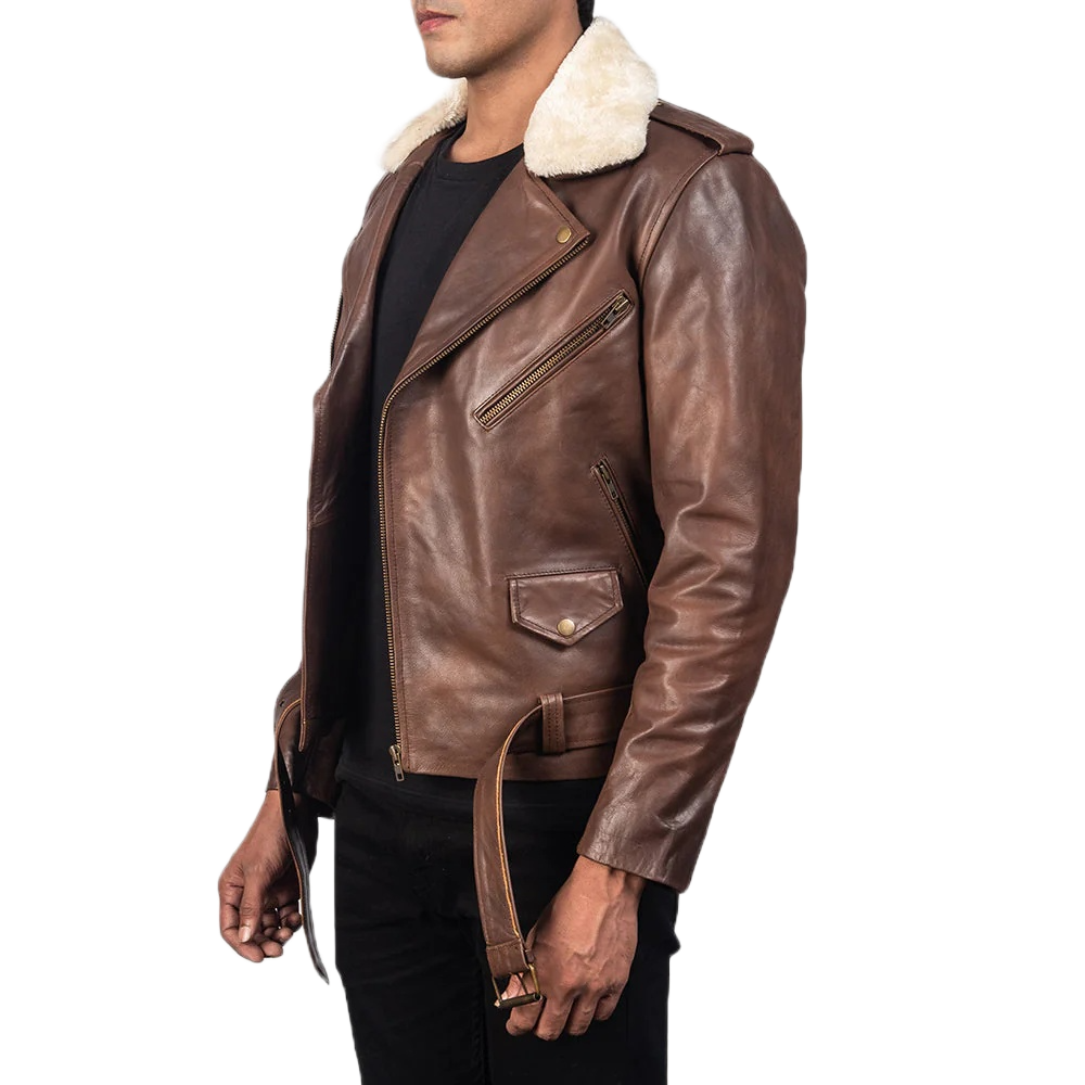 Furton Brown Leather Biker Jacket
