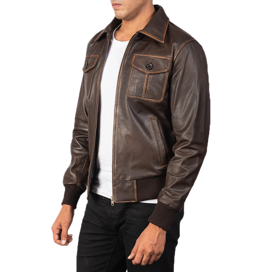Aaron Brown Leather Bomber Jacket