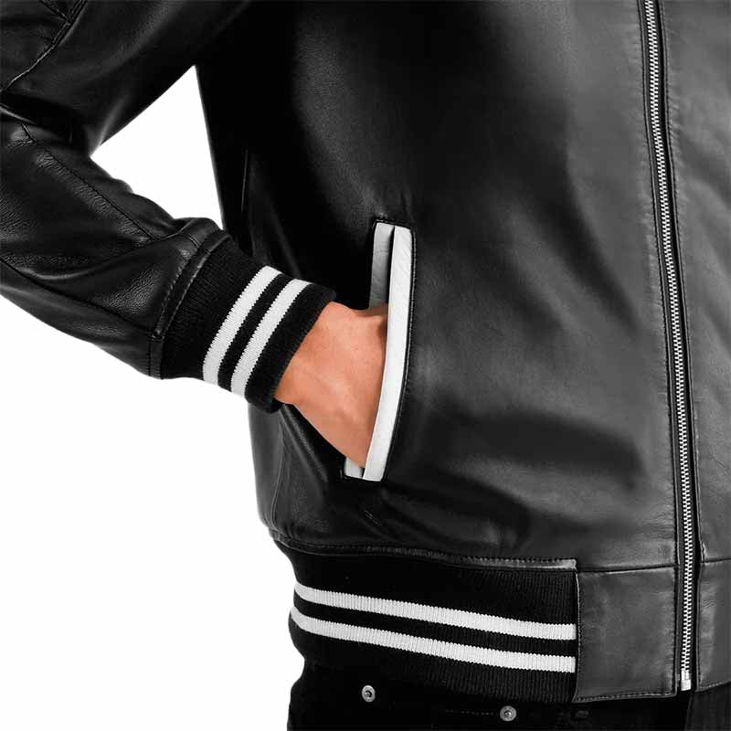 Pascal Black Leather Varsity Jacket