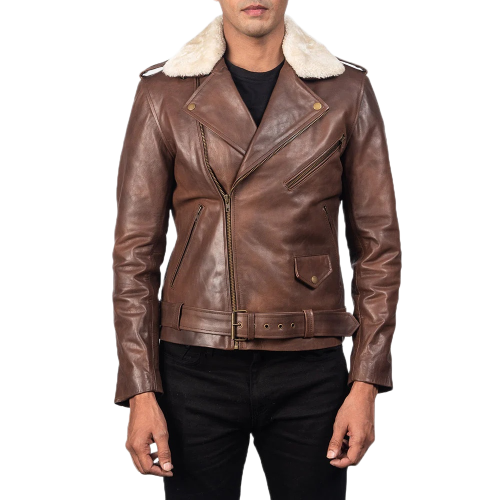 Furton Brown Leather Biker Jacket