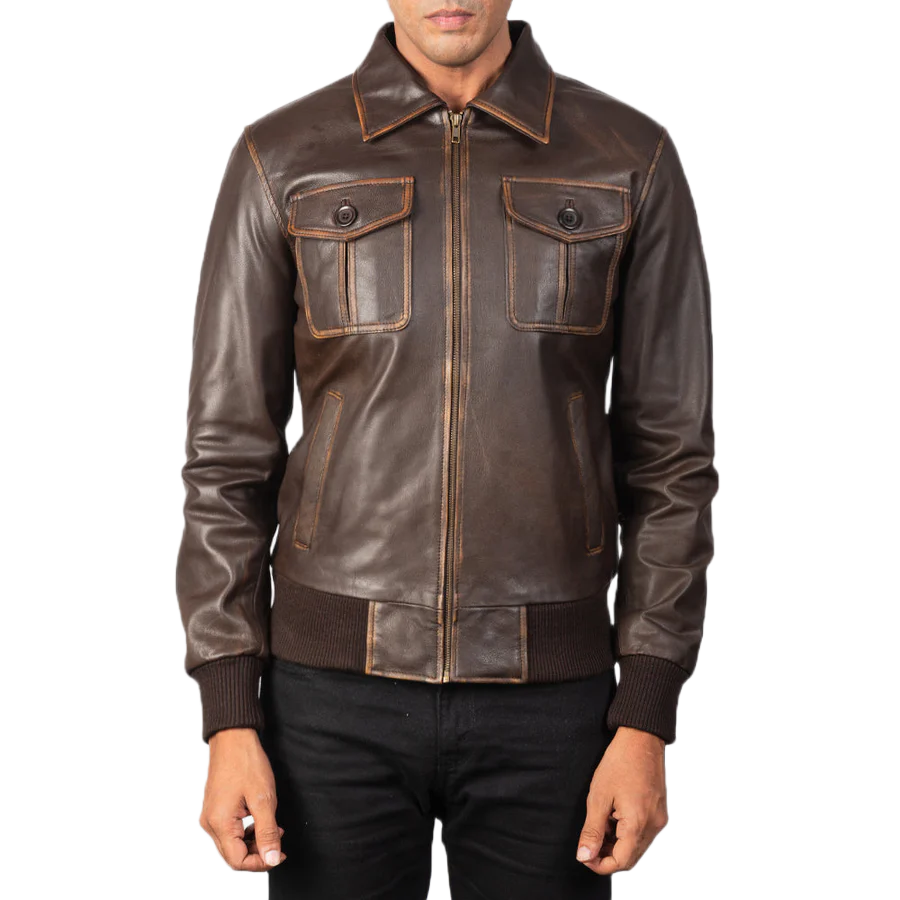 Aaron Brown Leather Bomber Jacket