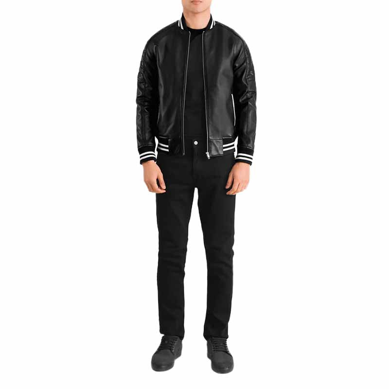 Pascal Black Leather Varsity Jacket