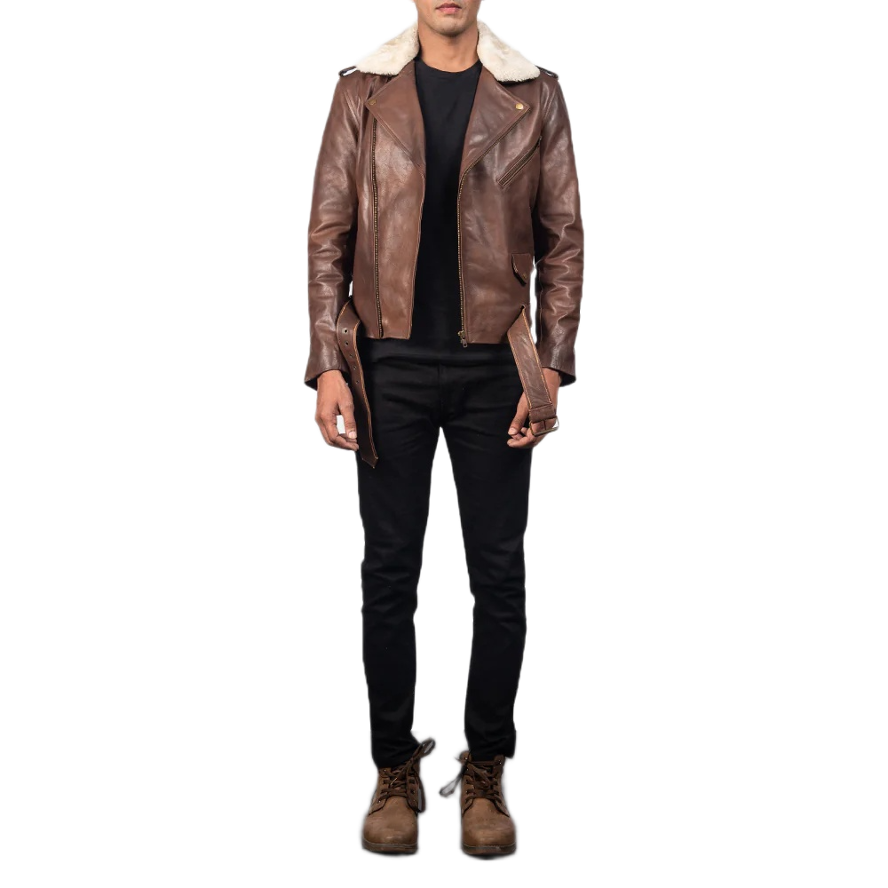 Furton Brown Leather Biker Jacket