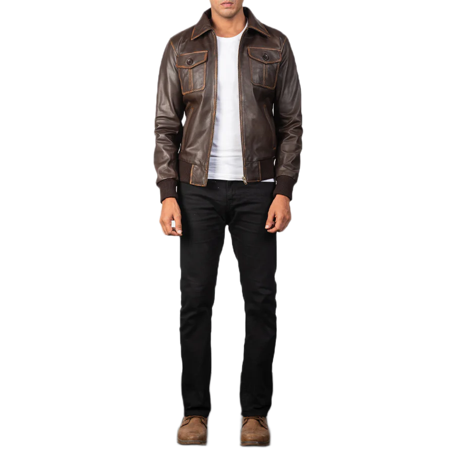 Aaron Brown Leather Bomber Jacket