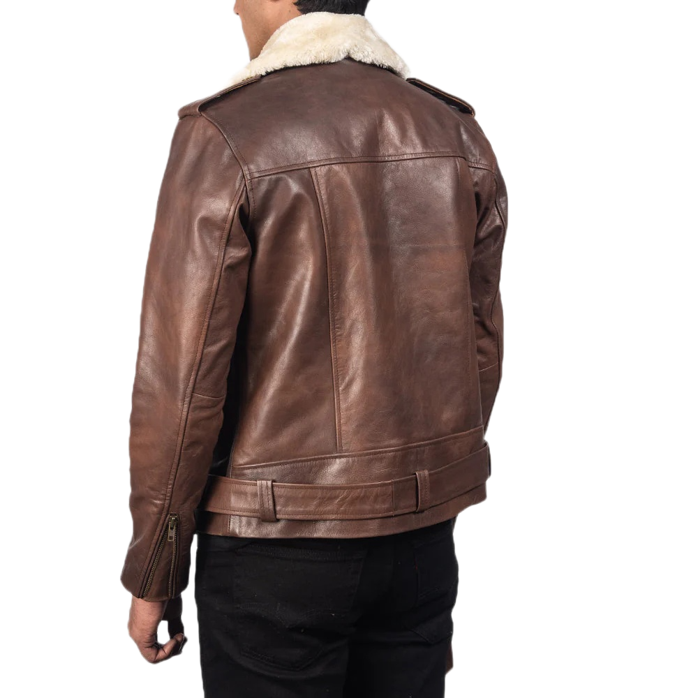 Furton Brown Leather Biker Jacket