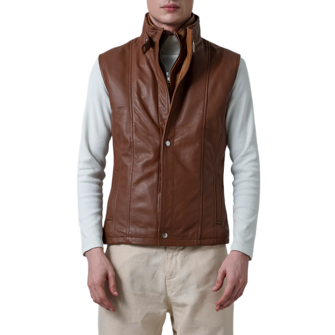 Zane Waxed Brown Leather Vest