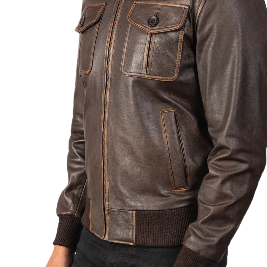 Aaron Brown Leather Bomber Jacket