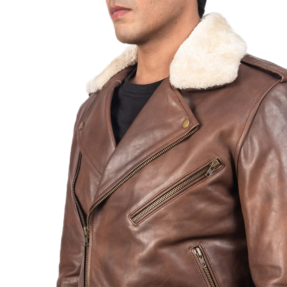 Furton Brown Leather Biker Jacket