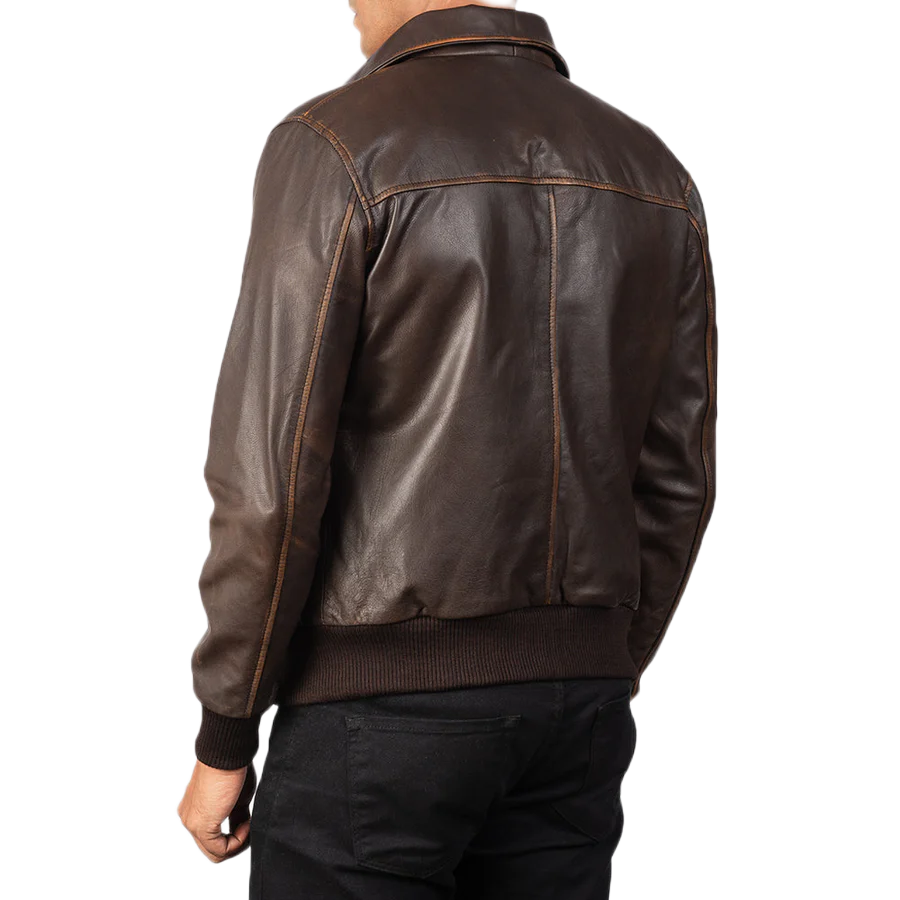 Aaron Brown Leather Bomber Jacket