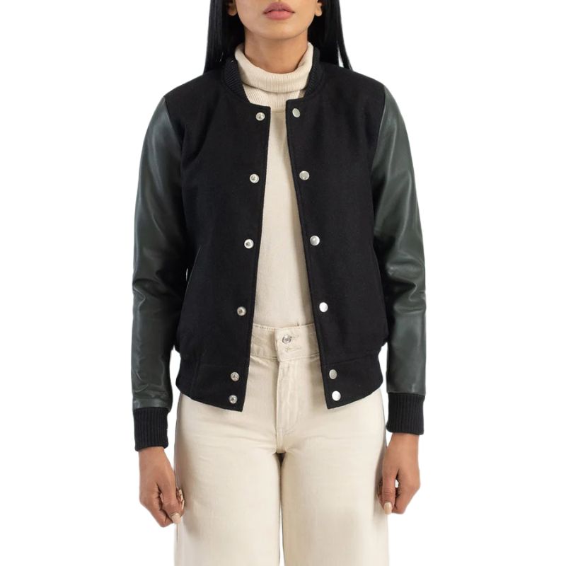 Savant Green & Black Hybrid Varsity Jacket