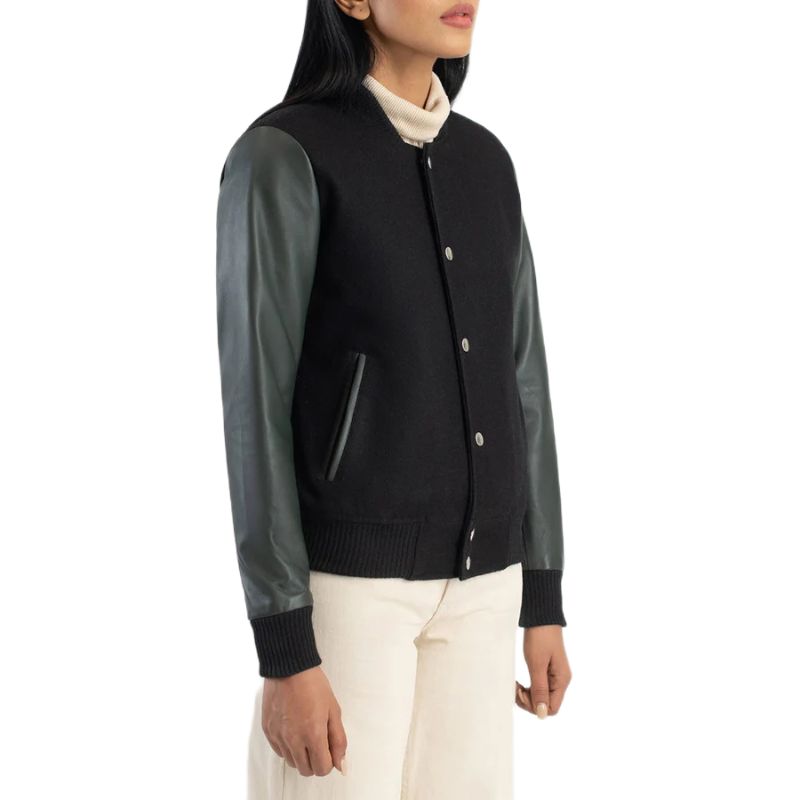 Savant Green & Black Hybrid Varsity Jacket