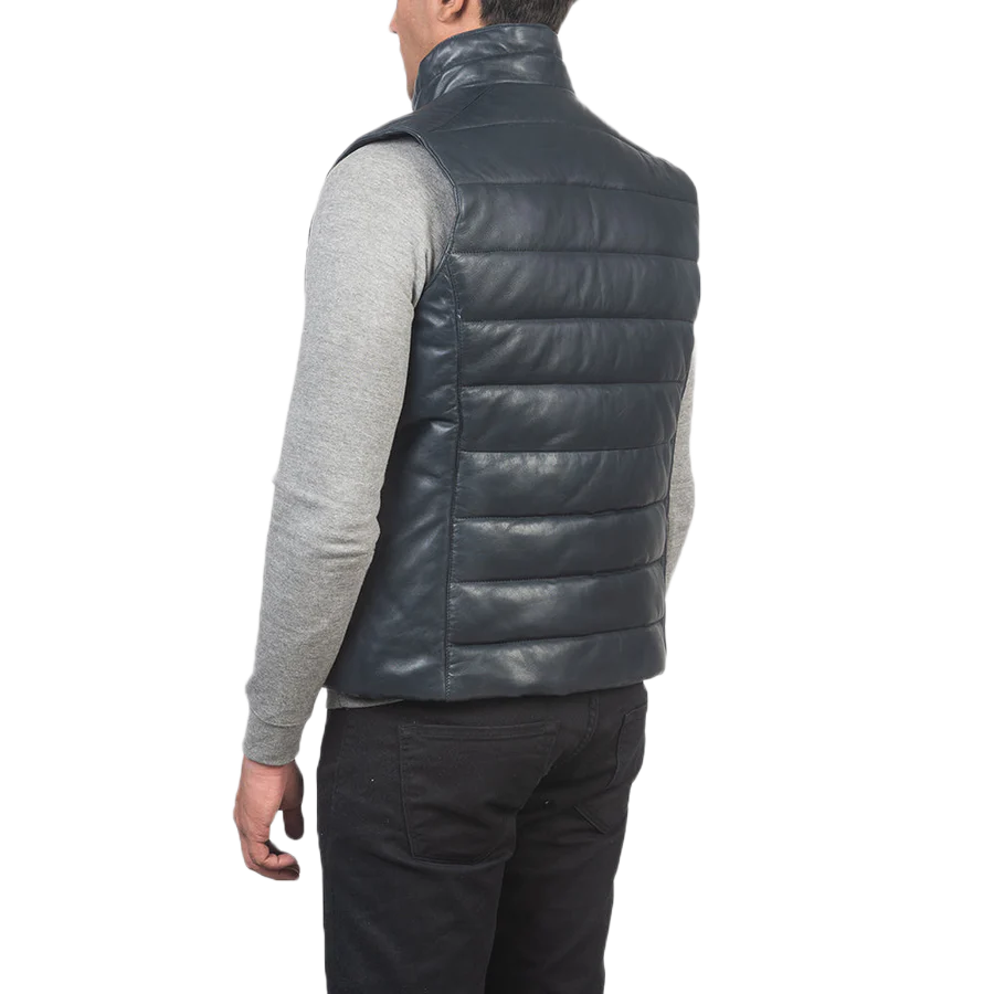 Reeves Blue Leather Puffer Vest