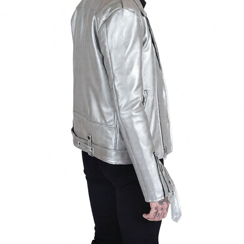 Men’s Silver Leather Biker Jacket