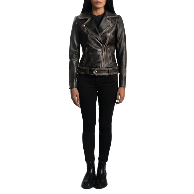 Rumy Distressed Brown Leather Biker Jacket