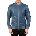 Bomia Ma-1 Blue Leather Bomber Jacket